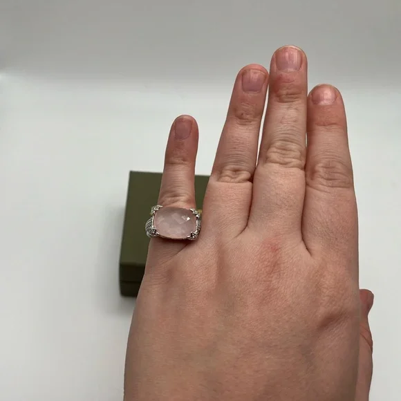 Judith Ripka Sterling Diamonique Rose Quartz Doublet Ring Size 5 - Picture 8 of 10